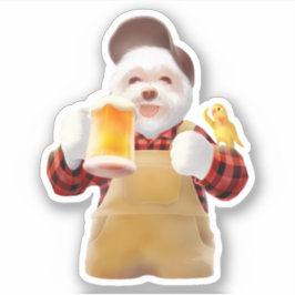 Pegatina Cerveza para beber perro feliz