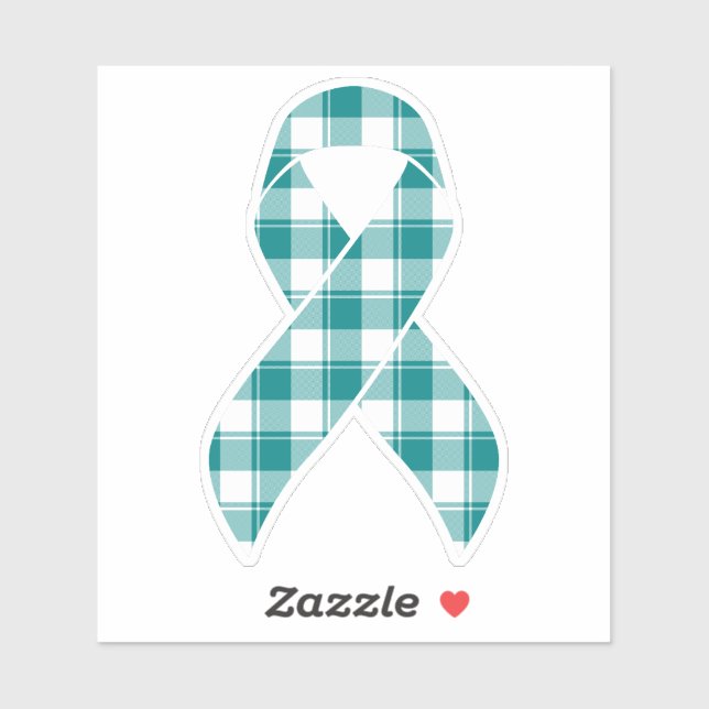 Pegatina Cervical Cancer Awareness Plaid Teal Ribbon (Hoja)