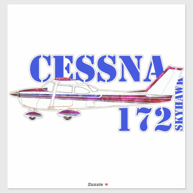 Pegatina Cessna 172 Ilustracion Skyhawk Diseño de texto neg (Hoja)