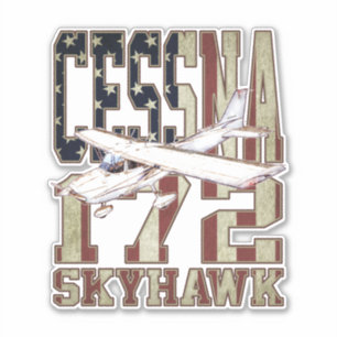 Pegatina Cessna 172 Skyhawk con bandera vintage de Estados