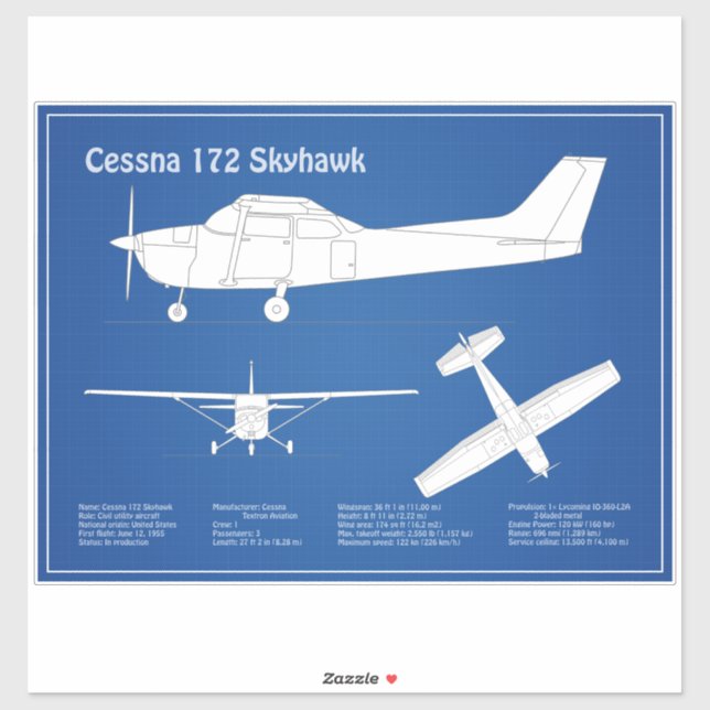 Pegatina Cessna 172 Skyhawk - Planes de diseño aéreo ABD (Hoja)