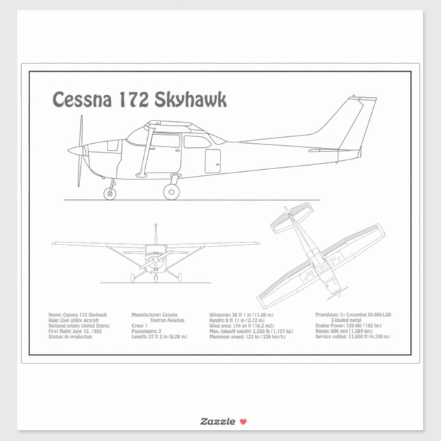 Pegatina Cessna 172 Skyhawk - Planes de diseño aéreo BD (Hoja)