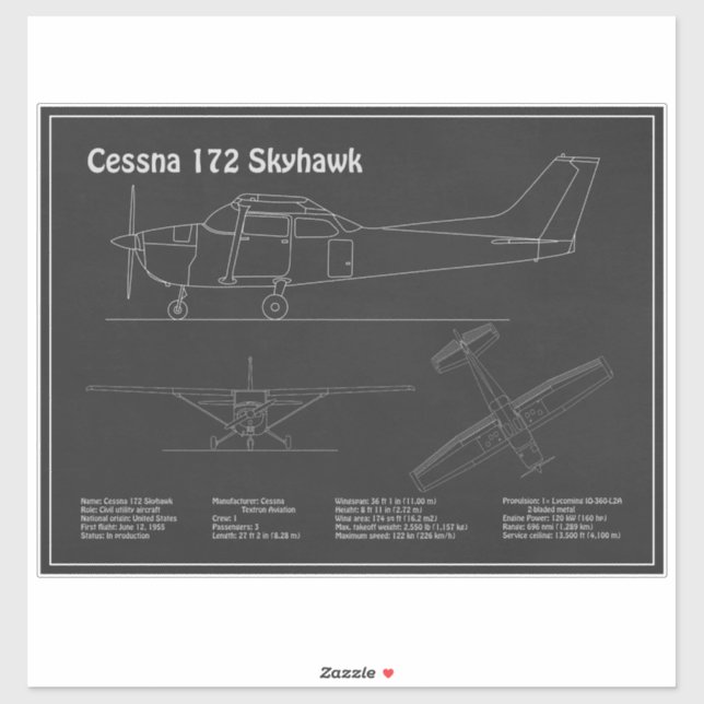Pegatina Cessna 172 Skyhawk - Planes de diseño aéreo PD (Hoja)
