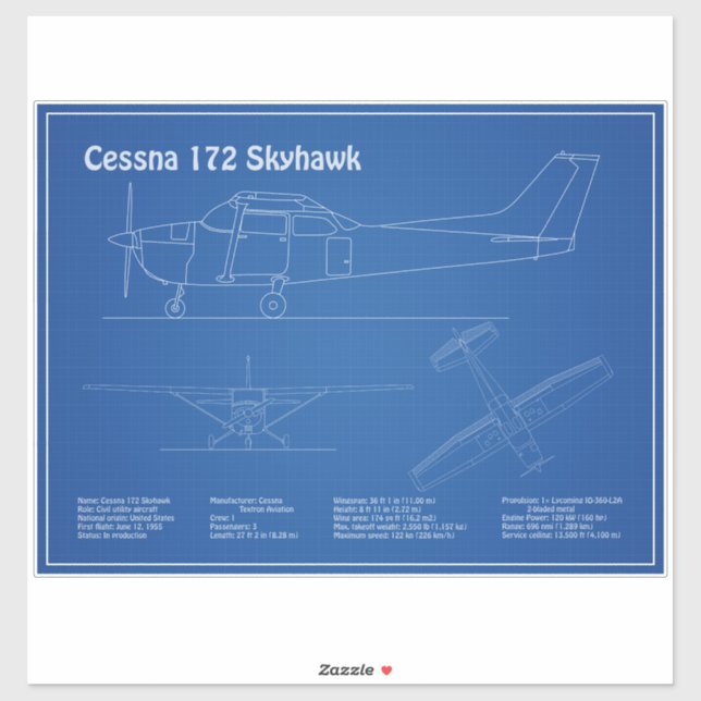 Pegatina Cessna 172 Skyhawk - Planes de diseño de líneas aé (Hoja)