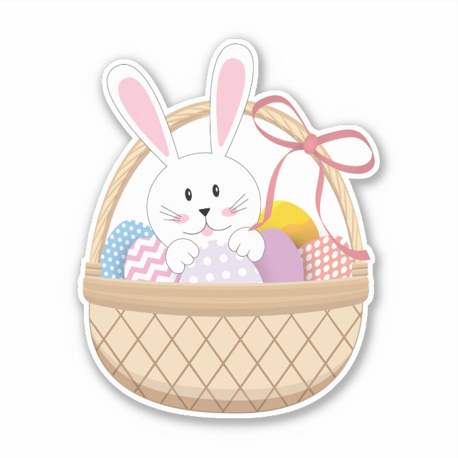 Pegatina Cesta De Pascua De Vacaciones Con Huevos Y Conejo (Anverso)
