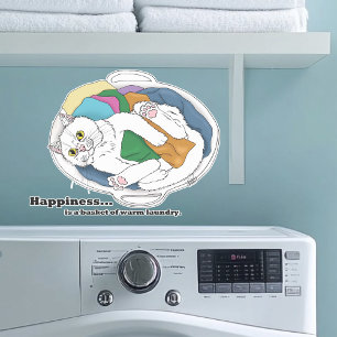 Pegatina Cesta de ropa blanca y acogedora Gato divertido az