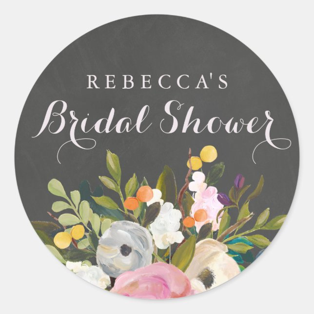 Pegatina Chalkboard Spring Floral Bridal Shower (Anverso)