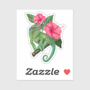Pegatina Chameleon de Jackson con Hibiscus
