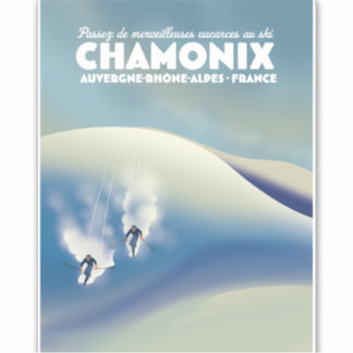 Pegatina Chamonix - poster de esquí de Auvergne-Rhône-Alpes