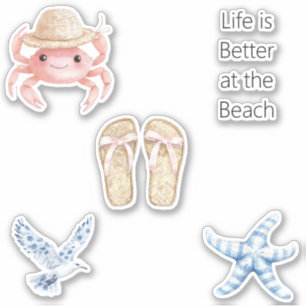 Pegatina Chanclas de playa cangrejo rosa estrella de mar az