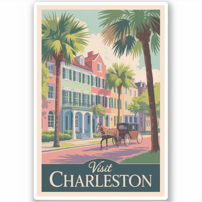 Pegatina Charleston South Carolina Ilustracion Travel Art (Anverso)