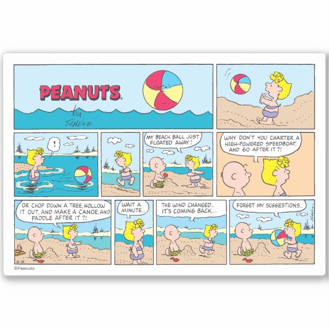 Pegatina Charlie Brown Y Sally En La Playa (Anverso)
