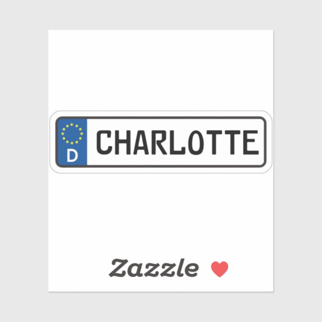 Pegatina Charlotte German Car License Plate (Hoja)