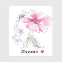 Pegatina Charming Bird and Watercolor Flower Decorative 