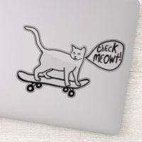 ¡CHECK MEOWT! Cuidado Skateboarding Cat Blanco Neg