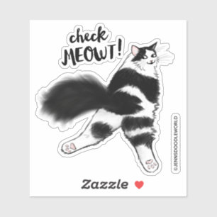 Pegatina Check Meowt - Gracioso hueso de gato negro y blanc
