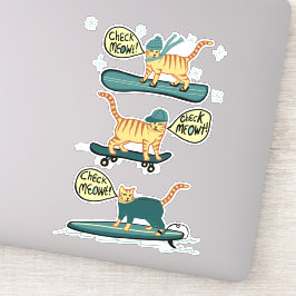 Pegatina ¡CHECK MEOWT! Tabby Cat Skateboard Surf Snowboard