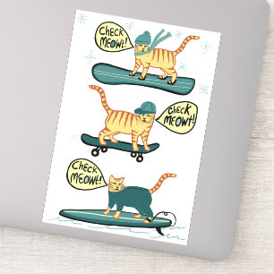 Pegatina ¡CHECK MEOWT! Tabby Cat Skateboard Surf Snowboard