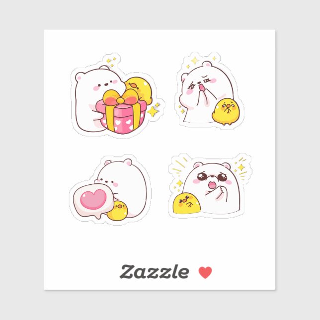 Pegatina Cheerful Bear and Chick Duo (Hoja)