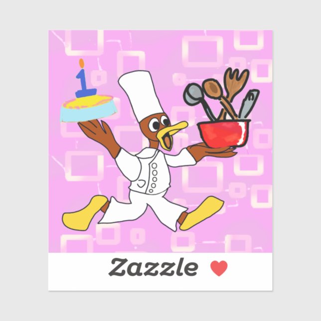 Pegatina Chef de cumpleaños Ducky Kazoo Pink Geométrico (Hoja)