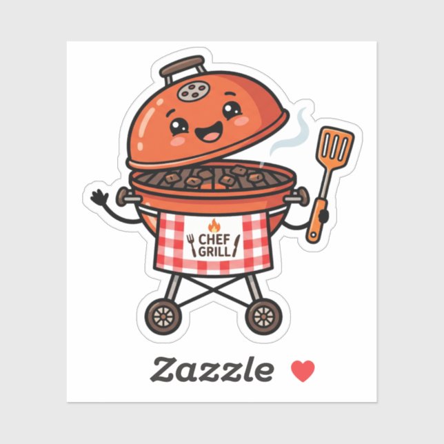 Pegatina Chef de parrilla kawaii para el Día del Padre (Hoja)