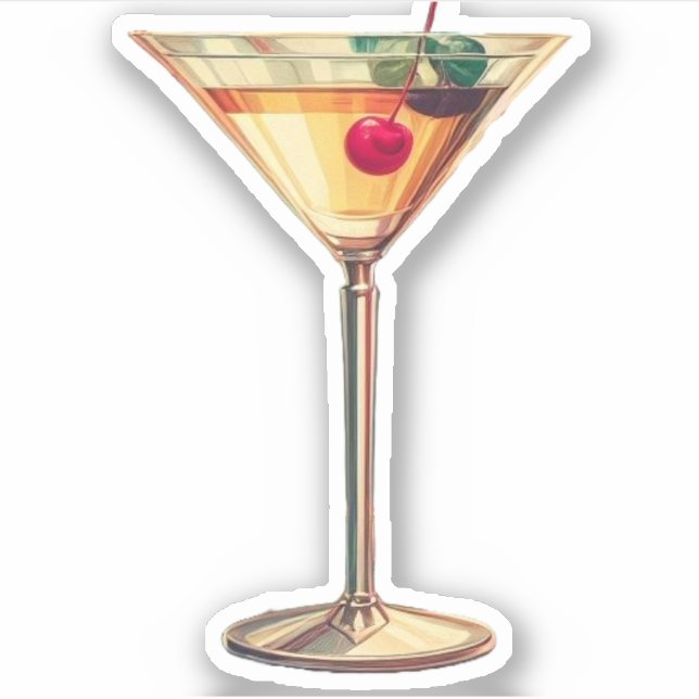 Pegatina Cherry Martini moderno de mediados del siglo (Anverso)