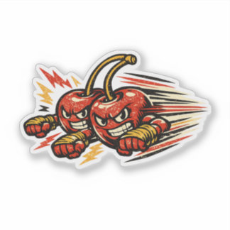 Pegatina Cherry Twin Striker — Vintage Retro Duo Luchador