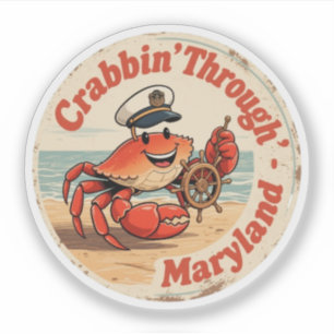Pegatina Chesapeake Charm_ Maryland Crab Capitán Vintage