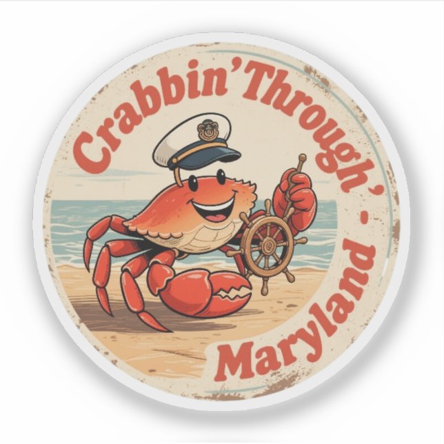 Pegatina Chesapeake Charm_ Maryland Crab Capitán Vintage (Anverso)