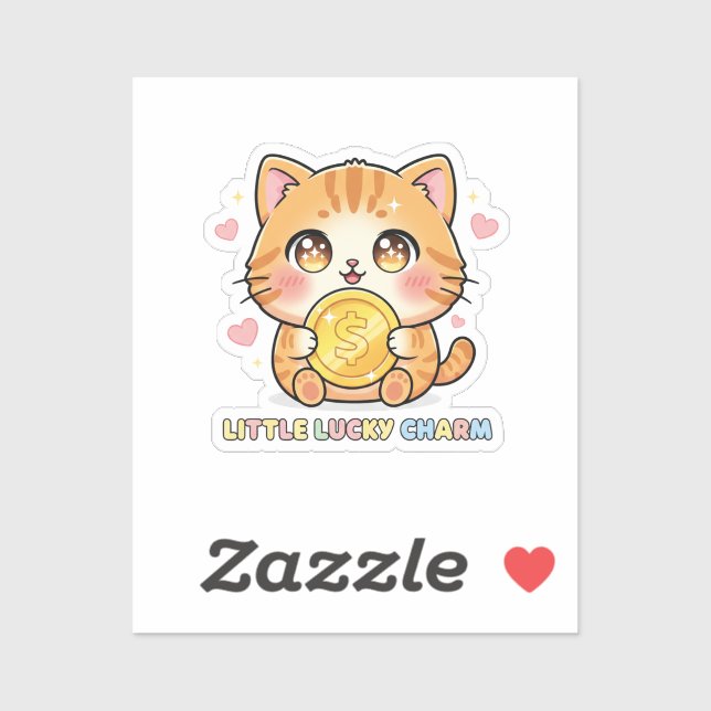 Pegatina Chibi Anime Cat Holding Gold Coin Cute Sticker (Hoja)