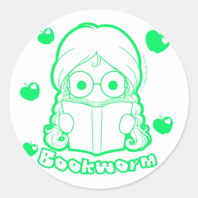 Pegatina Chibi Bookworm (Anverso)
