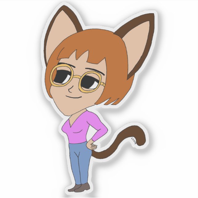 Pegatina chibi catgirl (Anverso)