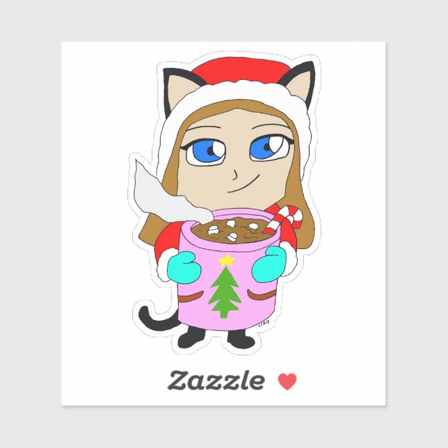 Pegatina chibi catgirl (Hoja)