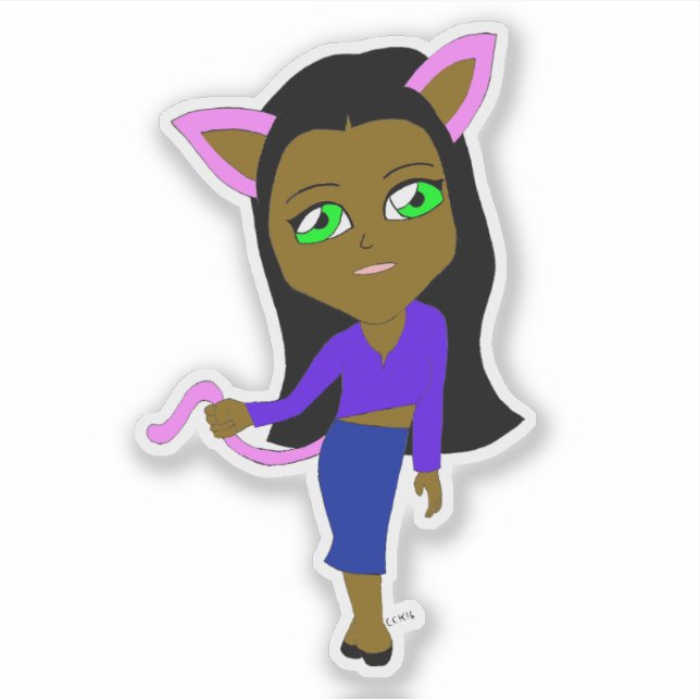 Pegatina chibi catgirl (Anverso)