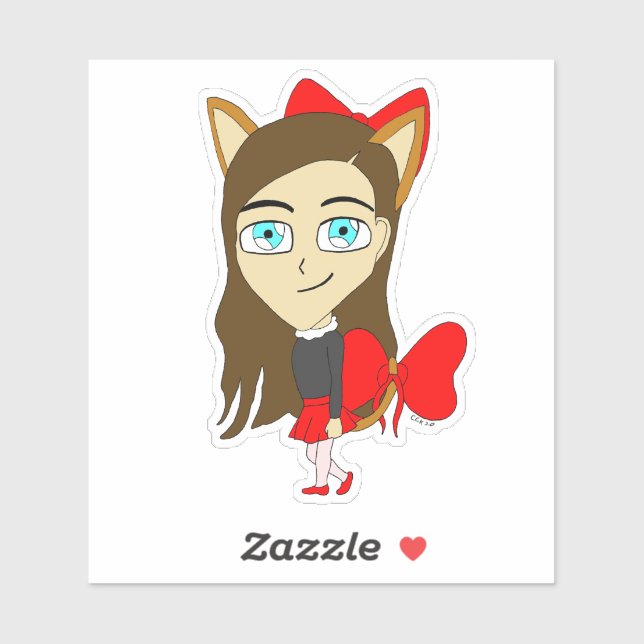 Pegatina chibi catgirl (Hoja)