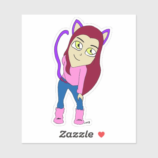 Pegatina chibi catgirl (Hoja)