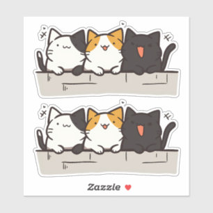 Pegatina Chibi Cats de Kawaii Feliz de 3 Cuentos