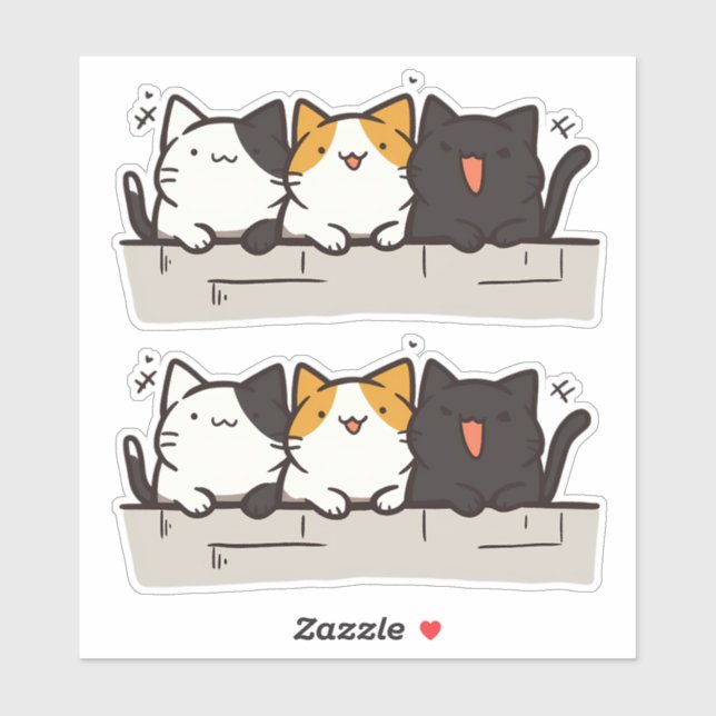 Pegatina Chibi Cats de Kawaii Feliz de 3 Cuentos (Hoja)