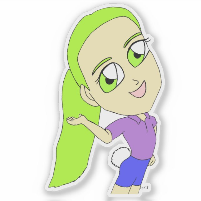 Pegatina chibi chica con cola de conejo (Anverso)