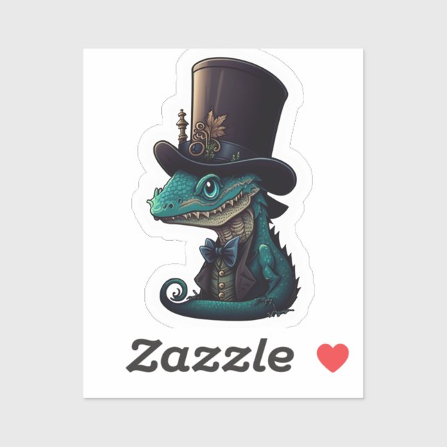 Pegatina Chibi Dragon en un sombrero superior (Hoja)