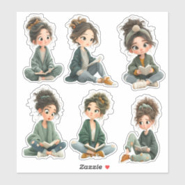 Pegatina Chibi Girl Reading Sticker Sheet