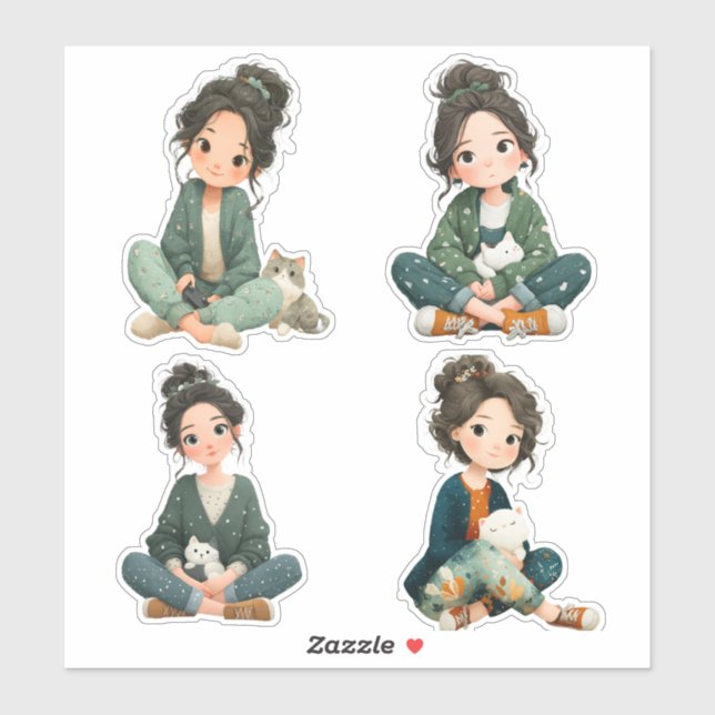 Pegatina Chibi Girl Sticker Sheet (Hoja)