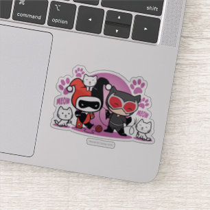 Pegatina Chibi Harley Quinn & Chibi Catwoman Con Gatos