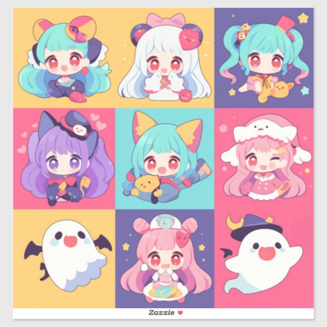 Pegatina Chibi Pop Art Halloween Personalizado-Pegatinas de (Hoja)