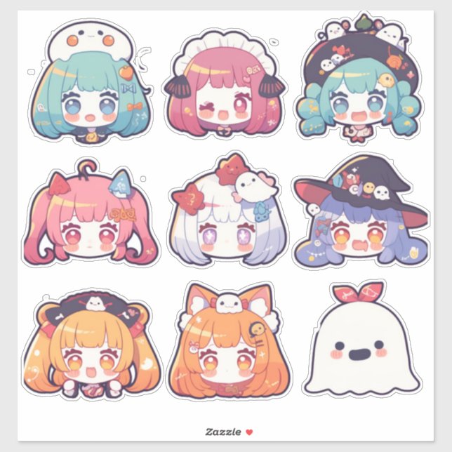 Pegatina Chibi Pop Art Halloween Personalizado-Pegatinas de (Hoja)