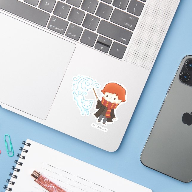 Pegatina Chibi Ron Weasley Patronus (Ordenado portátil con iPhone)