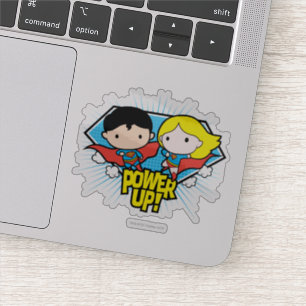 Pegatina ¡Chibi Superman & Chibi Supergirl Power Up!