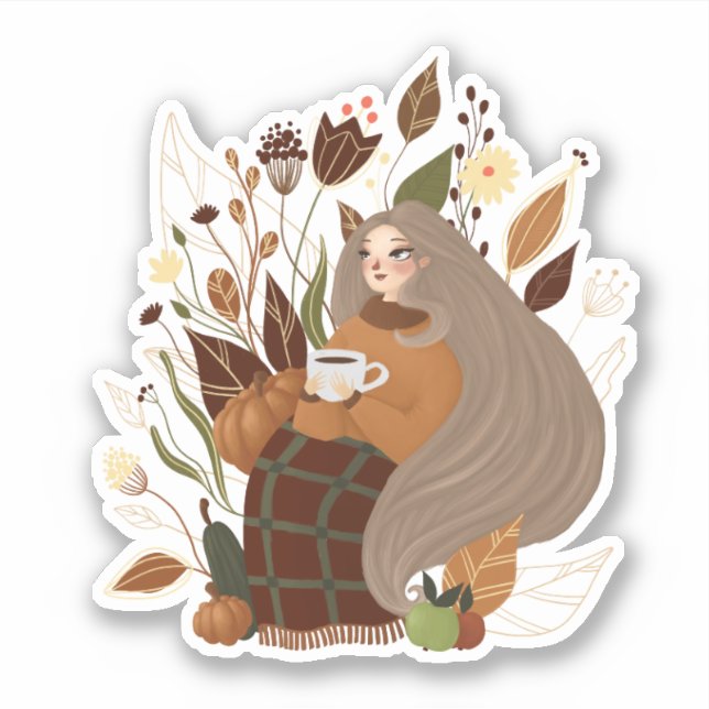 Pegatina Chica acogedor de otoño (Anverso)