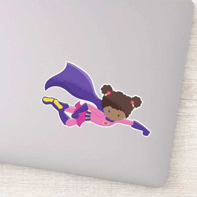 Pegatina Chica afroamericano, Cabo, Chica superhéroe (Detalle)