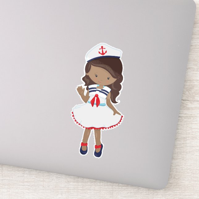 Pegatina Chica afroamericano, capitán de barco, navegante,  (Detalle)